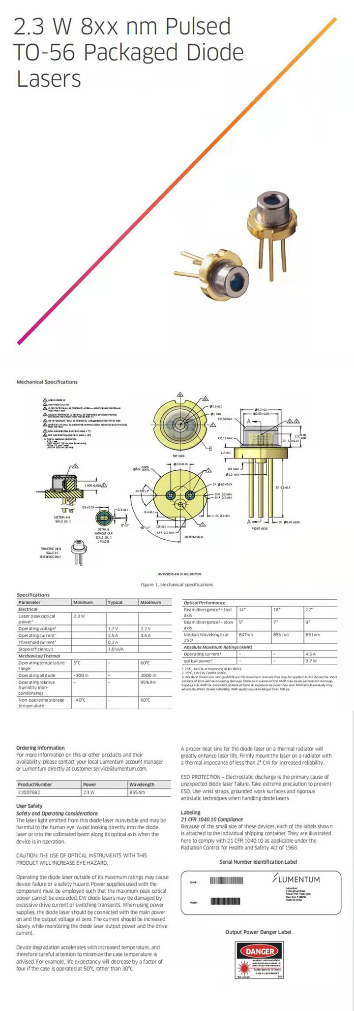 850 nm 2,3 W Laserdiode