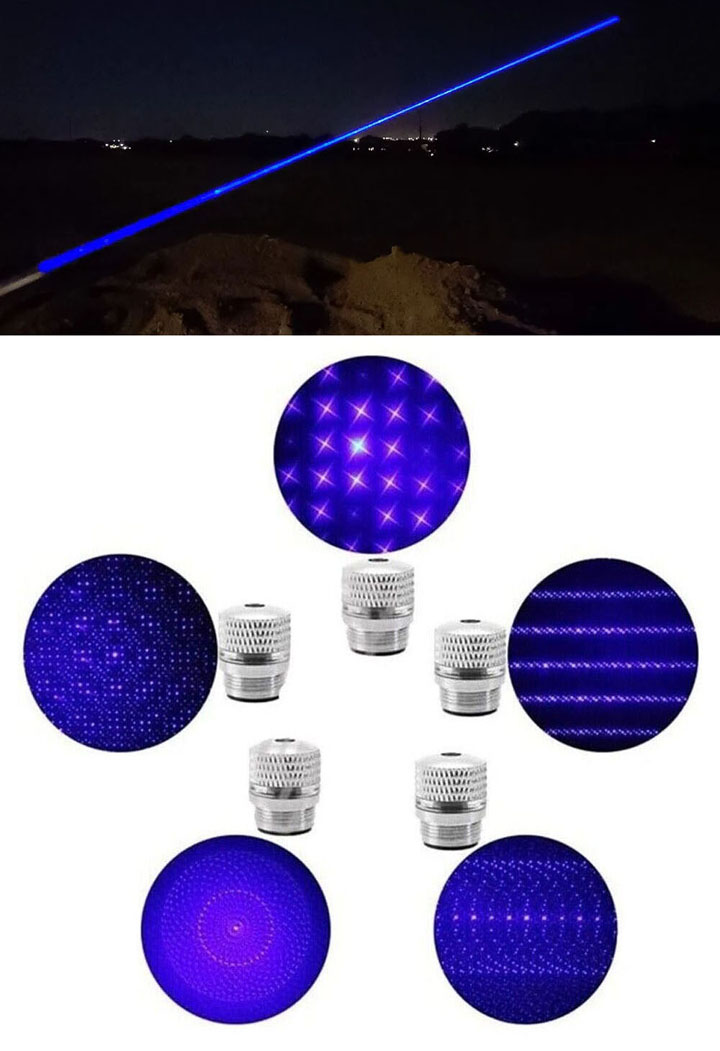 Blauwe Laserpointer met Opzetstukjes
