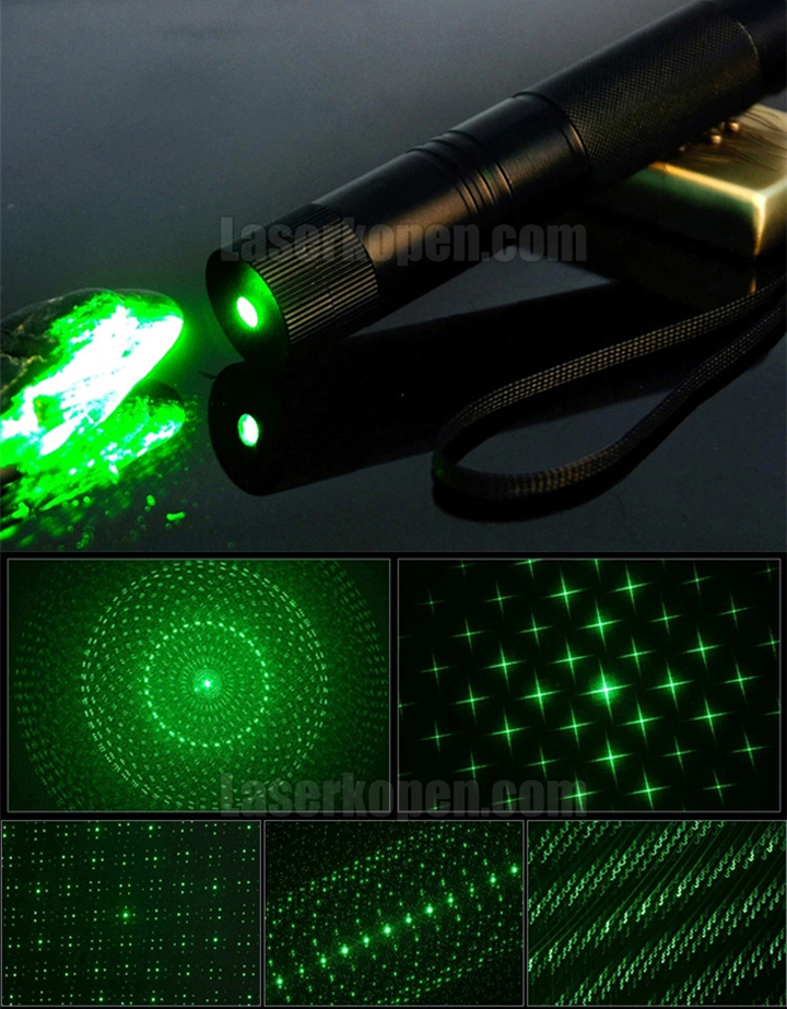 laserpen groen met vijf opzetstukjes