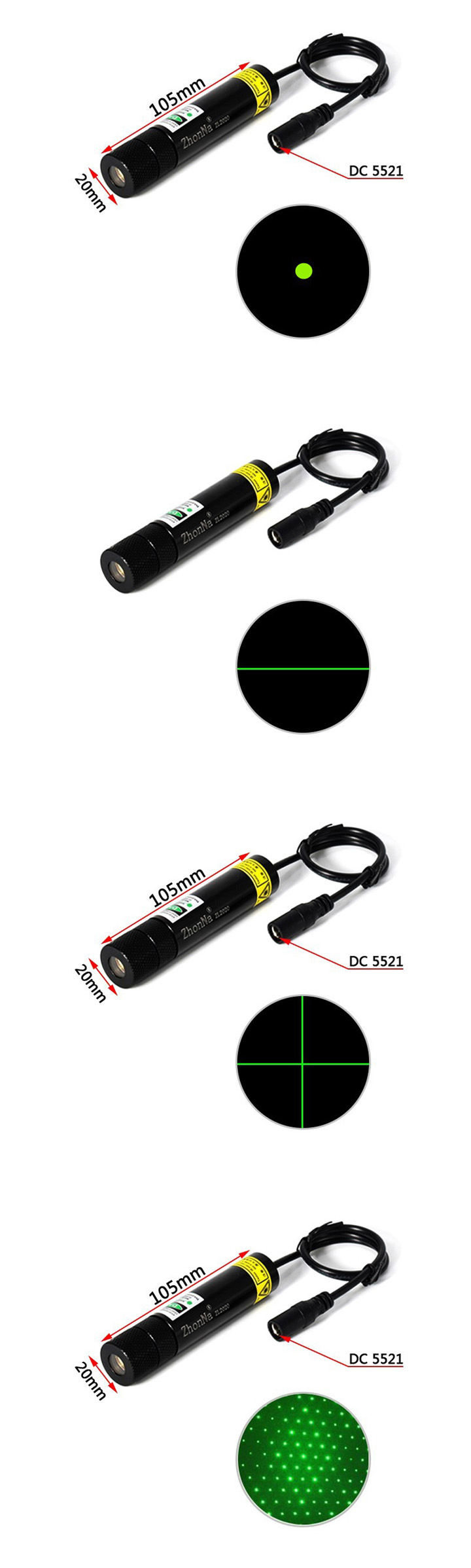 Groene Laser Module Punt/Lijn/Kruis/Sterrenhemel